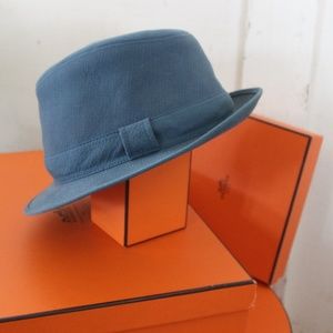 Hermes Mediterranean Blue Fedora, Size 58